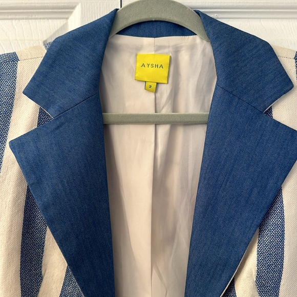AYSHA Saeed Blue/white striped denim/woven Blazer - Picture 2 of 4